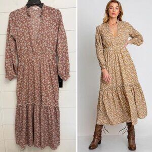 New! Monte Brown Cassandra Floral Midi Dress Size XS 36146